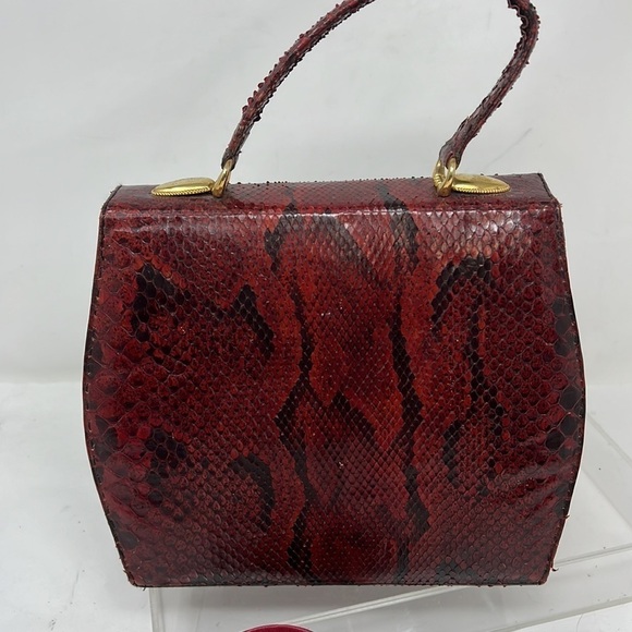 Structured Red Black Snakeskin Handbag Shoulder Bag - Picture 9 of 16
